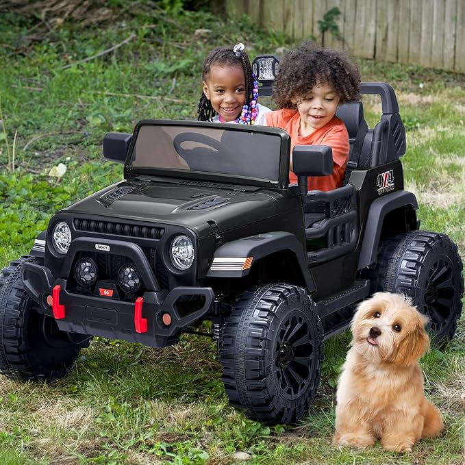 2 Seater Ride on Toy Car for Kids, 24V 4WD Ride-on Truck Kids Electric Car with Remote Control, 4x200W Motors - Black