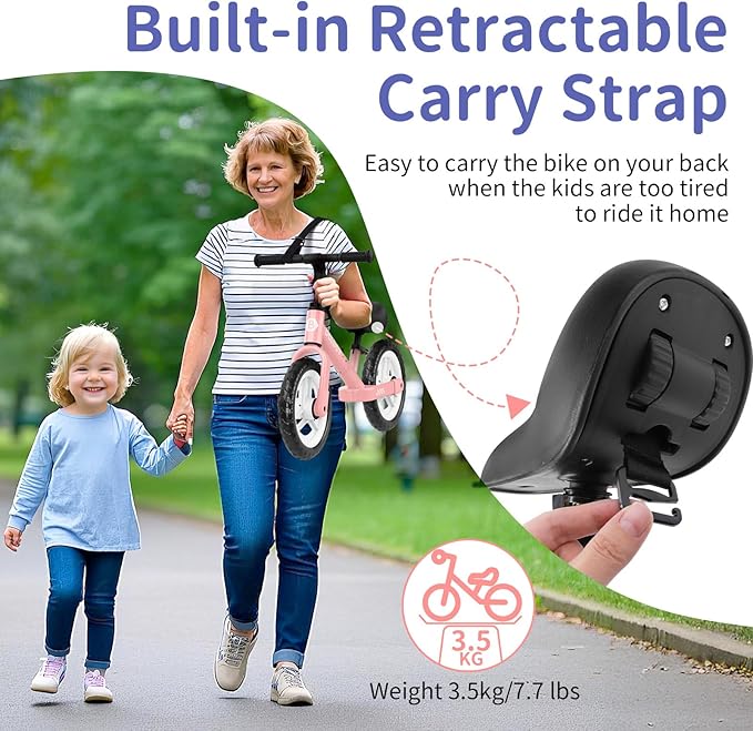 BELEEV C2 Toddler Balance Bike for 2-5 Year Olds with LED Light-Up Wheels, Adjustable Seat & Handlebar & Footrest, 12 inch No-Pedal Training Kids Push Bicycle - First Birthday Gift for Boys & Girls