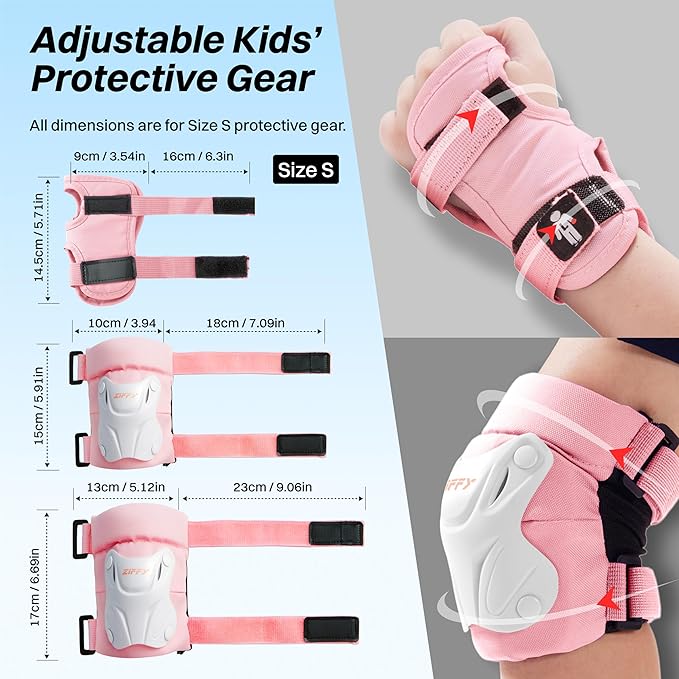 ZIFFY Knee Pads for Kids, Adjustable Knee and Elbow Pads Set with Wrist Guard, Protective Gear for Boys Girls Skateboard Roller Skating Cycling Bike – 2 Sizes, 4 Colors by Jova