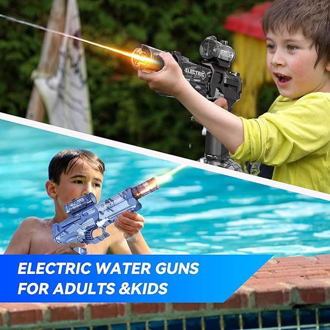 Electric Water Gun with Light Up,28-32 FT, Powerful High Powered Automatic Squirt Gun Fully Auto Water Blaster, Swimming Pool Outdoor Toy Game for Adult&Kid