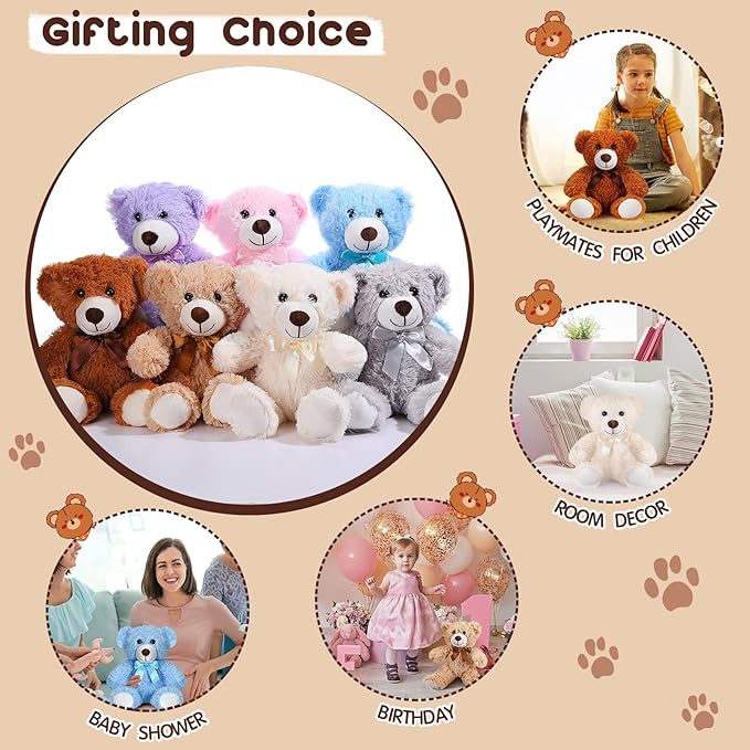 Zhanmai 18 Pcs 14 Inch Bears Stuffed Animal Bulk Gifts for Christmas Plush Bear Toys for Birthday Baby Shower Party Favor(Mixed Colors)