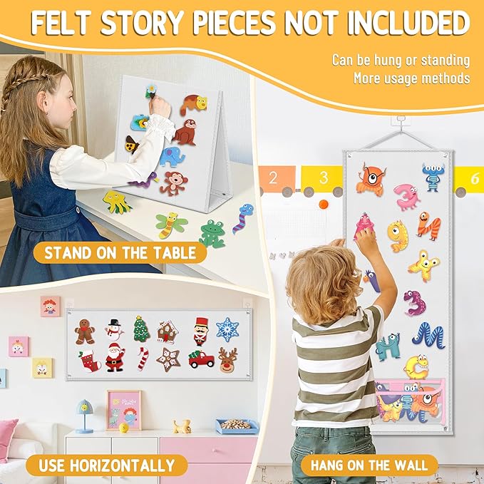 AKAYOK Foldable Felt Board - Double-Sided Flannel Story Board for Preschool Learning, Interactive Storytelling & Play | 13" x 12" Portable Felt Play Board for Home & Classroom Use（White）
