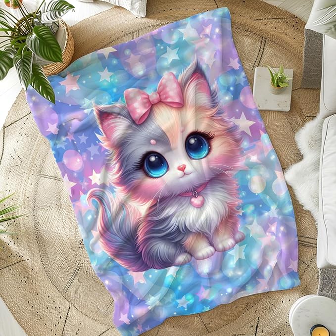 Cat Blanket for Gift Kids Blankets for Girls 1-3, Cozy Soft 40 x 30 Inches Lightweight Flannel Throws for Chair Sofa Bed Room Decor