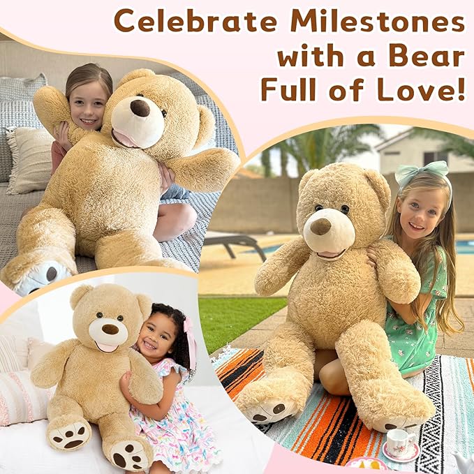 MaoGoLan Giant Teddy Bear Plush,39 inches Big Teddy Bear Stuffed Animal,Adorable Smiling Large Bear,Express Your Love Gift for Kids,Girlfriend,Baby Shower,Valentines Day,Christmas,Long Distance