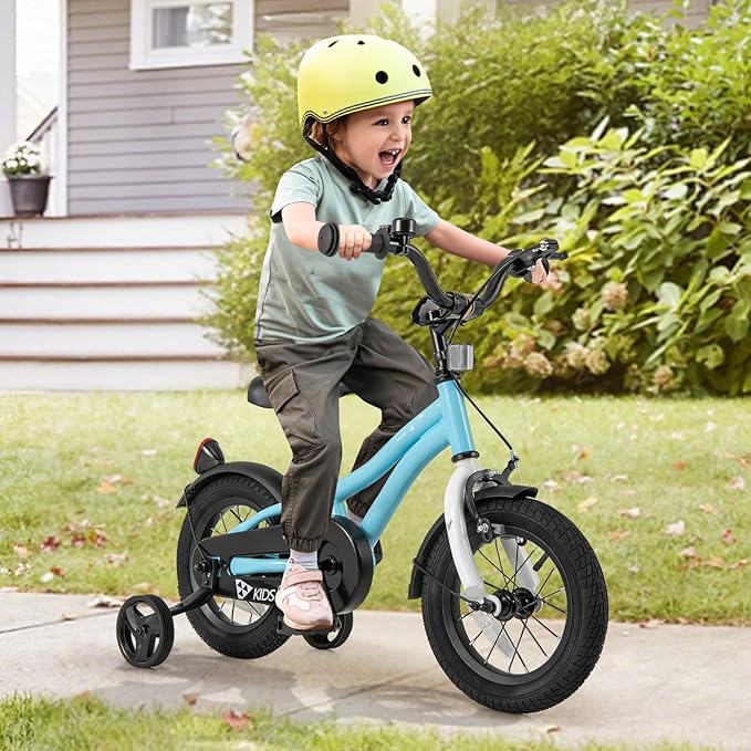 BABY JOY Kids Bike, 12 14 16 18 Inches Sporty Bicycle with Training Wheels, Adjustable Seat, Handbrake & Coaster Brake, Reflectors, Girls Boys Bike for 3-8 Years Old Children