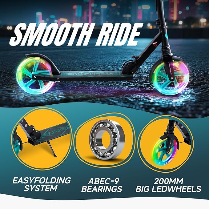 Kick Scooter for Kids Ages 8+ Teens & Adults, with Front handbrake and Rear Brake, and Adjustable Handlebars, Big Sturdy PU Flash Wheels Great Gift & Toy