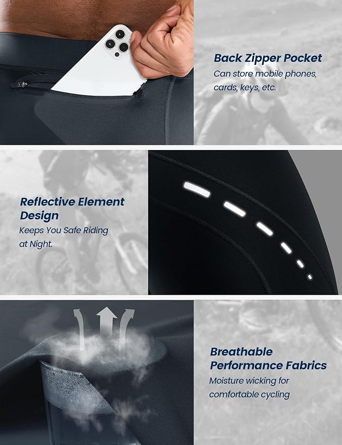 Nepest Men's Bike Shorts 4D Padded Cycling Road Biking Riding Biker Bicycle Mountain Cycle Shorts Zipper Pockets