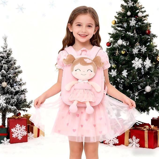 Gloveleya Toddler Backpack Baby Girl Gift Plush Bag Diaper Bag with Pink Flocking Heart Girl Backpack