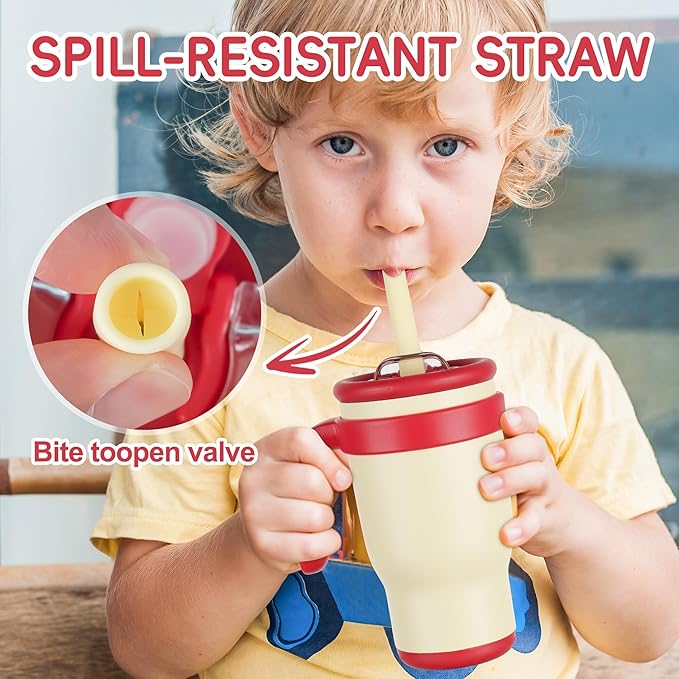 14oz Toddler Sippy Cup Vacuum Insulated Stainless Steel Kids Cup with Handle, Spill-Proof Straw, Leak-Proof Travel Cup for Home or On-the-Go