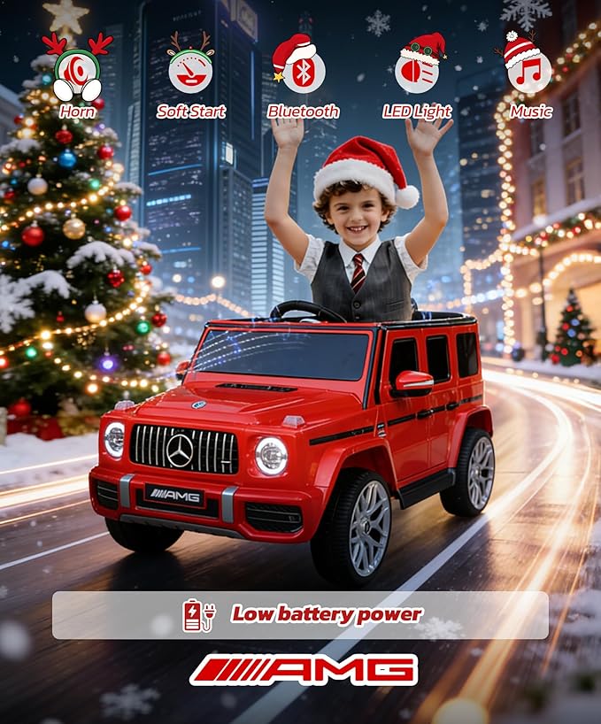 ELEMARA Licensed Mercedes-Benz AMG G63 Ride on Toys,Drivable Car for Toddler,Kids' Electric Vehicles,Dual Mode of Flashing Light/LED Light,Spring Suspension,Bluetooth,Music& Horn,Soft Start,Red