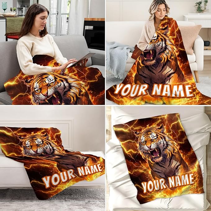 Personalized Teens Blankets Gift, Blanket for Tiger Lovers - Boys Cozy Warm Custom Throws Room Decor for Sofa, Office
