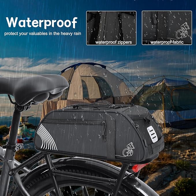 YEEGO DIRECT Bike Rack Bag, 14L Expandable Capacity Bike Bags for Bicycles Rear Rack,Waterproof Bike Trunk Bag, Bike Panniers Reflective Design, Crossbody Shoulder Bag for Commuting Outings