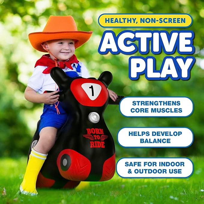 Waddle Bouncy Hopper Inflatable Hopping Toy Scooter, Indoors and Outdoor for Toddlers and Kids, Boys and Girls Ages 2 Years and Up (Black/Red Zoomer)