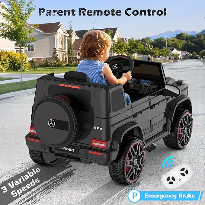 ANPABO 12V Ride on Car for Kids, Ride on Toys for Toddlers w/Parent Remote Control, LED Headlights, Music Player & Horn, Soft Start, Low Battery Prompt, Kids Electric Vehicle, Black