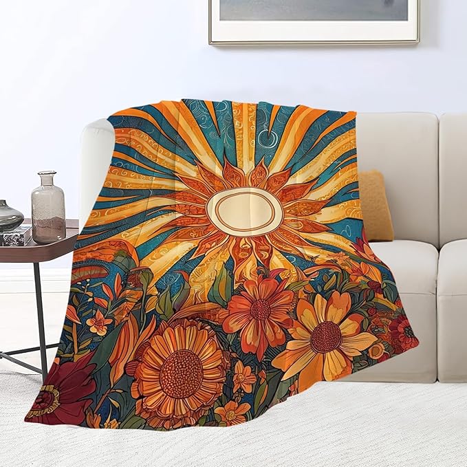 Sunflower Blanket Boho Sunrise Floral Throw Blankets Gifts for Girls Boys Kids Sunflower Lovers Soft Cozy Fleece Plush for Couch Sofa Bed 80"x60"