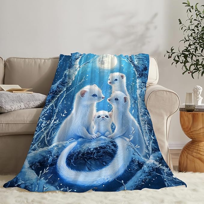 Cute Ferret Blanket Fleece Soft Warm Plush Ferret Animal Throw Blankets Lightweight Plush Fuzzy Cozy Blanket Gifts for Kids Adults Suitable for Couch Sofa Bed 80"X60"