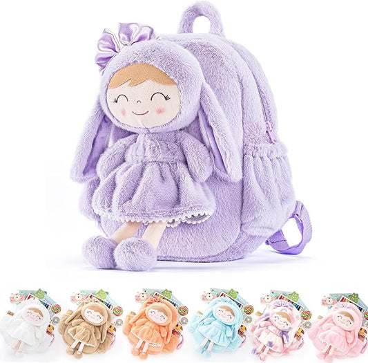 Gloveleya Back to School Gifts for Girls Bunny Toddler Backpack Plush Bag Baby Gift for Girl 2+ Years Old with Detachable Purple Rabbit Doll