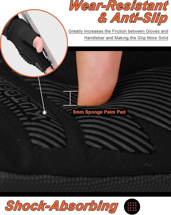 KUTOOK Mountain Bike Gloves for Mmen Fingerless with Wrist Guard Anti-Slip for Dirtbike Riding Fitness Training Outdoor Sports