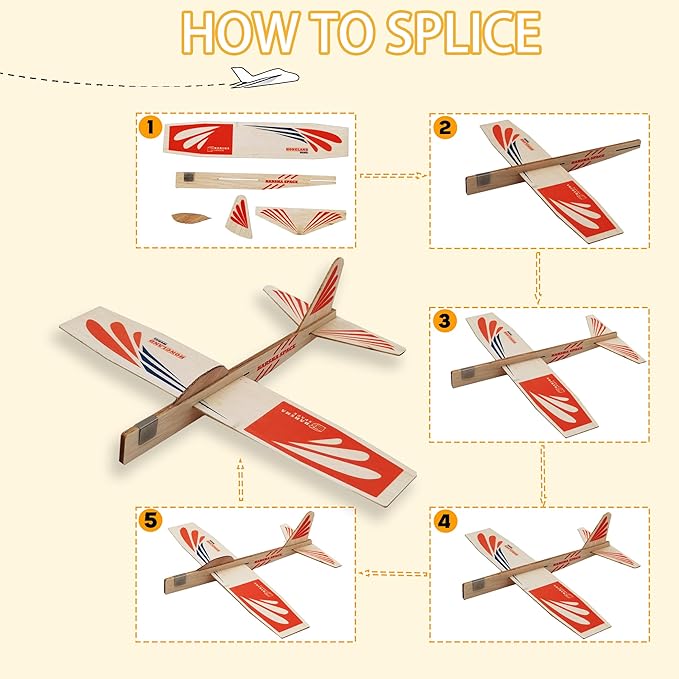 5-Pack Balsa Wood Airplane Glider Kits for Kids - Model Toy Airplane Set | Perfect for Outdoor Flying in Yards, Parks & Open Spaces