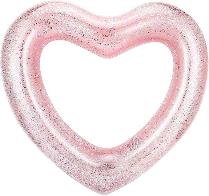 HeySplash Pool Floats, Adult Size Heart Inflatable Pool Floatie for Bachelorette Party, Swim Tube Rings, River Lake Beach Floaty, Wedding Bride Valentine Fun Toy Raft Lounge for Kids,Glitter Rose Gold