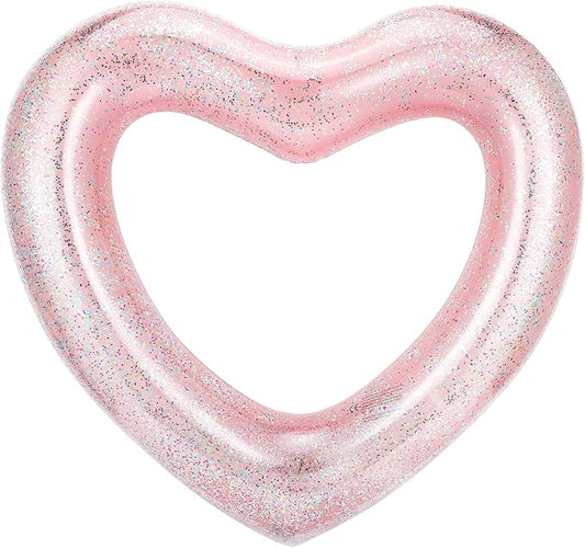 HeySplash Pool Floats, Adult Size Heart Inflatable Pool Floatie for Bachelorette Party, Swim Tube Rings, River Lake Beach Floaty, Wedding Bride Valentine Fun Toy Raft Lounge for Kids,Glitter Rose Gold
