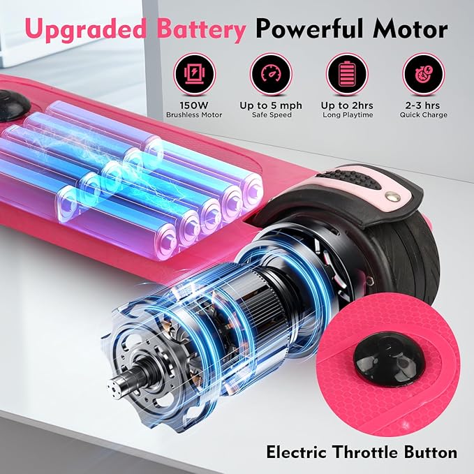 3 Wheel Electric Scooter for Kids Ages 3-12, w/Full Body Lights Up, DIY Stickers, 3 Adjustable Heights, 5Mph Safe Speed, 90min Riding, BLISSRIDE Foldable Kids Electric Scooter for Boys & Girls