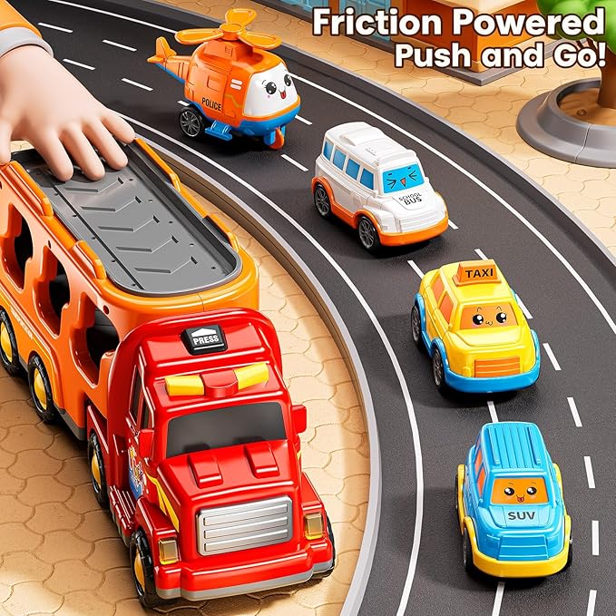 Trucks for Toddlers 3-4 Years, Toys for 3 4 5 6 7 Years Old Boy, 5 in 1 Carrier Transport Truck Vehicle Toy Set with Sound and Light, Christmas Birthday Gift for Kids 3 4 5 6 Years Old