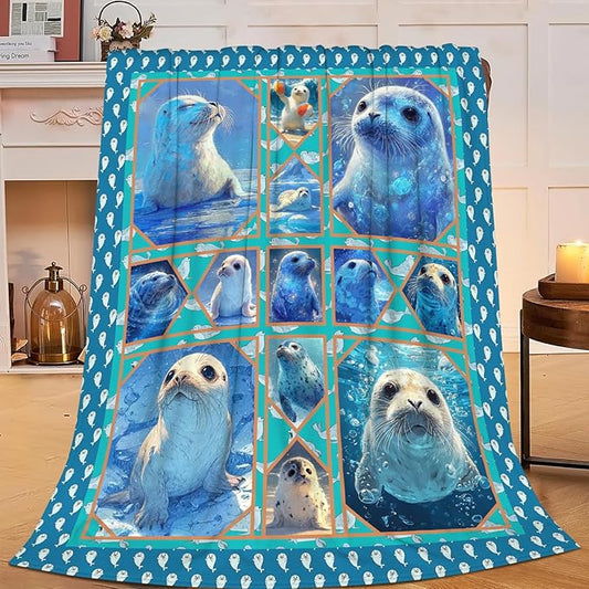 Seal Throw Blanket Ocean Seal Stuff Gifts for Kids Girls Boys Adults Women Men Soft Cozy Warm Plush Fluffy Fuzzy Fleece Blanket Decor 40''X50''
