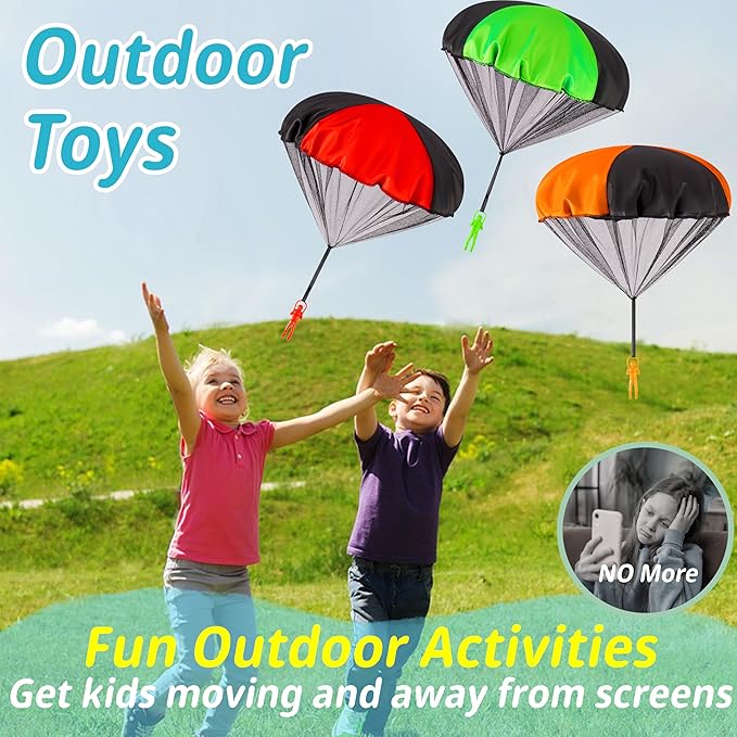 Parachute Toys for Kids, Flying Outdoor Toys for 3 4 5 6 7 8 9 10 11 12 Year Old, Halloween Birthday Christmas Stocking Stuffer, Coolest Gifts for Toddler Children Teen Boy Girl Men, Larger 3 Pcs