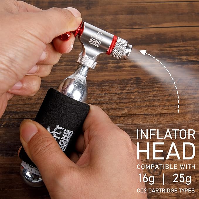 CO2 Inflator Kits with 6 X 16g / 25g CO2 Threaded Cartridges for Bike Tires, Presta and Schrader Valve Compatible, CO2 Bike Tire Pump for Mountain and Road Bicycles