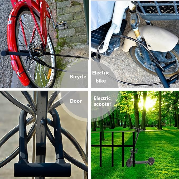 Bike U Lock Heavy Duty Anti Theft with 4ft Security Steel Cable-3 Keys and Mounting Bracket Included,Bicycle Locks Perfect for Road,Mountain,Scooter and Ebike
