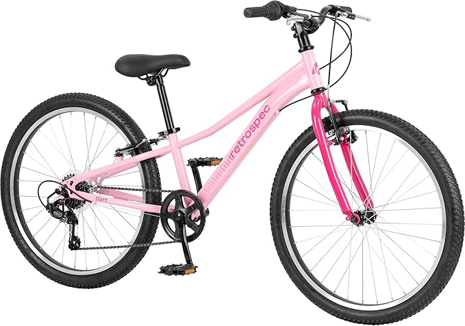 Retrospec Dart 20 & 24 Inch Kids Bike - 7-Speed Hybrid Bicycle for Ages 6-11 with 29in All-Season Tires & Shock Absorption - Adjustable Height Youth Bike with V-Brakes & Smooth Gear Shifting