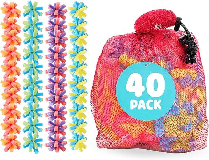 Chuckle & Roar - Reusable Sponge Balls - Eco-Friendly Water Balloon Alternative - Less Mess Family Outdoor Fun - Perfect for Preschool and Up! - Multicolor 40 Pack with Storage Bag