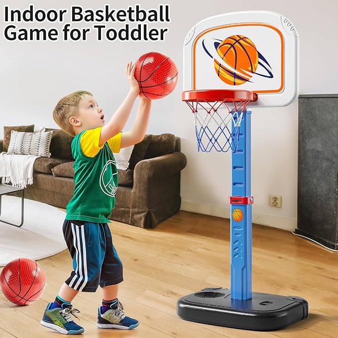 Swimming Pool Basketball Hoop, Adjustable Height Toddler Basketball Hoop, Includes 4 Balls and Pump, Poolside Water Basketball Indoor & Outdoor Toy for Boys Girls Kids Age 3-8