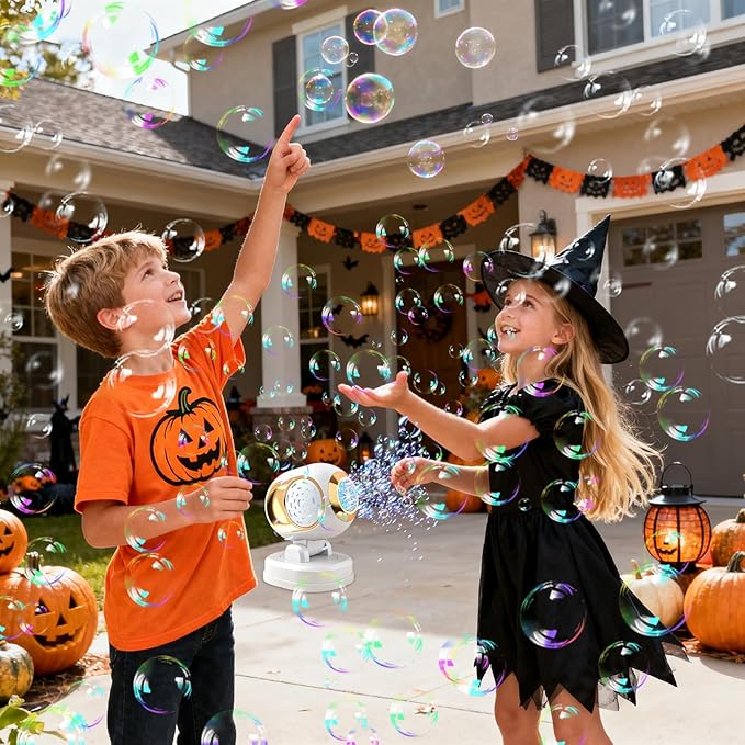 BOMOCO Bubble Machine Battery Operated Durable Bubble Blower Machine Automatic Bubble Machines for Kids Toddlers Parties Wedding Birthday Summer Outdoor Indoor Beach Halloween Favors, White