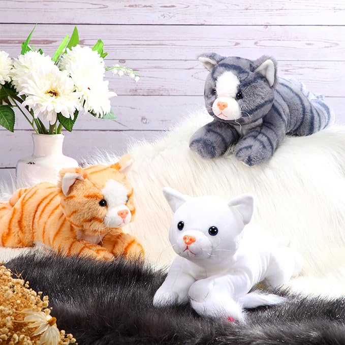 3 Pcs 9 Inch Cat Stuffed Animal Plush Gift Cute Kitten Plush Toys Small Cat Stuffed Animal Sleeping Gifts for Boys Girls Pet Party Favors(Classic Style)