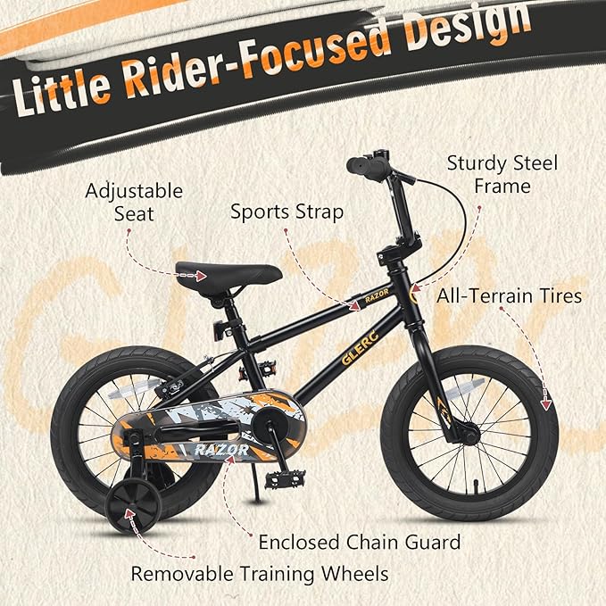 Glerc Kids Bike for Ages 1-8 Years Old, 12-16 Inch BMX Style Kids Bicycle with Training Wheels, Boys Bike for Children and Toddler, Multiple Colors