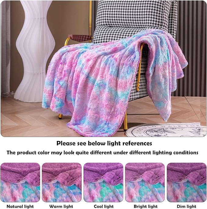 NEWCOSPLAY Super Soft Faux Fur Throw Blanket for Couch Purple Rainbow Sherpa Fuzzy Plush Warm Blanket for Sofa Bed (Purple Rainbow, Throw(50"x60"))