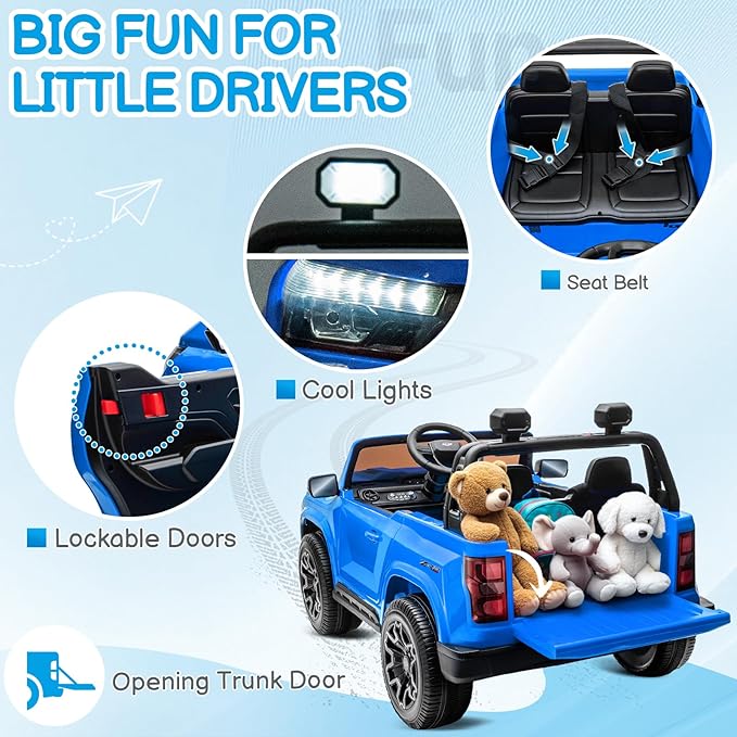 Winado 24V Licensed Colorado Electric Car for Kids, Ride on Toys for Toddlers with Remote Control, 2 Seater Electric Car Ride On Vehicle w/Bluetooth, Soft Start, LED Lights - Blue