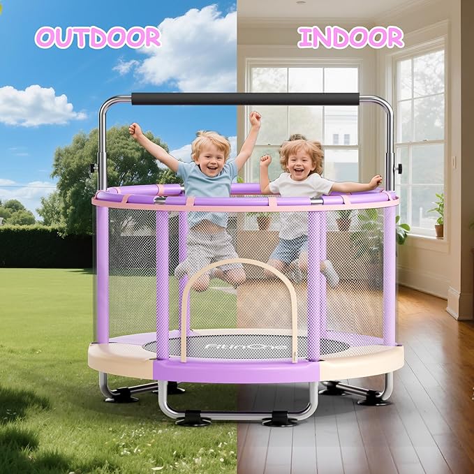 55" Toddler Mini Trampoline for Kids, Indoor Outdoor Toys with Swing, 440lbs Baby Kids Trampoline, Gymnastics Bar, Birthday Gifts for Boy Girl Age 1-8