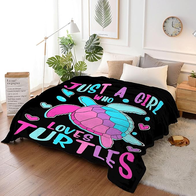 Just Girl Who Loves Turtles Blanket Soft Blankets and Throws Flannel Cozy Lightweight Quilt Gift Perfect for Bed Sofa Couch-120 x90 Extra Large for Family