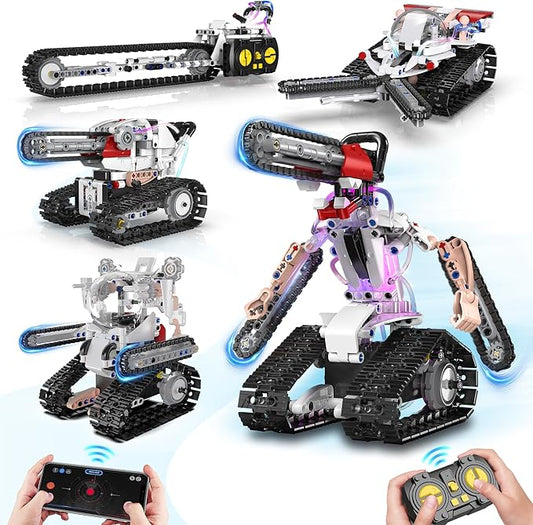 5 in 1 STEM RC Robot Building Kit for Boys, APP & Remote Control Erector Set RC Toys for Kids Blocks 419 Pcs, DIY Build Science Educational Gift for Age 6 7 8 9 10 11 12+ Boys & Girls