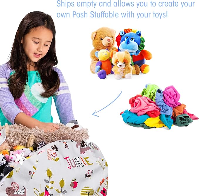 Posh Stuffable Kids Stuffed Animal Storage Bean Bag Chair Cover - Childrens Toy Organizer, Medium 27" - Canvas Jungle White