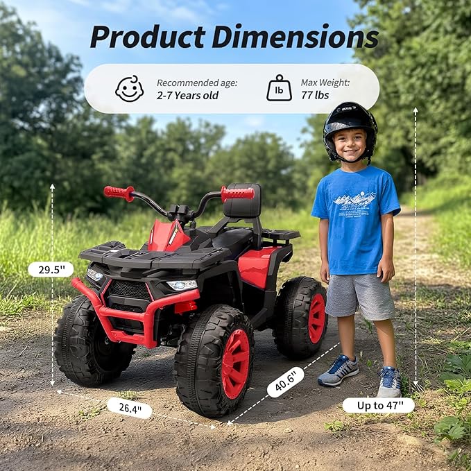 Kids ATV 4 Wheeler, 24V 4WD Electric ATV Ride On Toy for Big Kid with 2-Seater, 4x200W Motor -Red