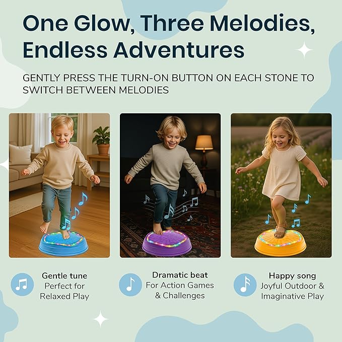 DREAMSCAPE KIDS Glow-in-The-Dark Musical Balance Stepping Stones, 5 pcs, Non-Slip Sensory Toy with Lights & Music, Indoor/Outdoor Montessori Obstacle Course for Toddlers & Kids 3+