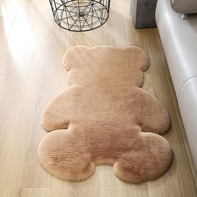 2.5x3.4 ft Small Bear Soft Fluffy Rug, Shag Faux Sheepskin Fur Rug Fuzzy Shaggy Area Rug Cute Plush Carpet for Nursery Kids Girls Bedroom Room Aesthetic Living Room Floor Home Decor, Brown
