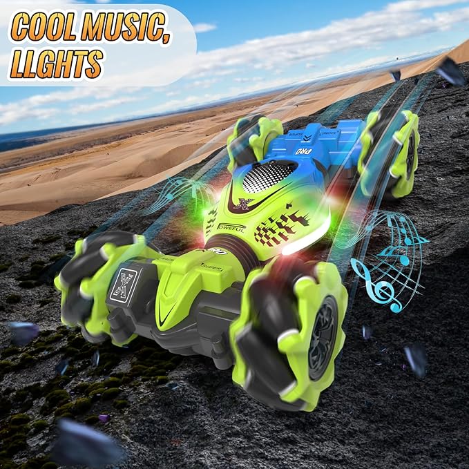 Pristar Gesture Sensing RC Stunt Car, RC Cars Toys for Boys Girls 6-12, 2.4Ghz 4WD Remote Control Car with Lights Music Double Sided Flip 360° Rotate Off-Road, Birthday Xmas Gifts for Kids Age 6-12