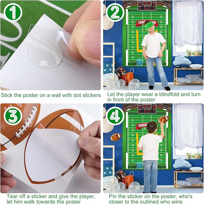 PLULON Football Game for Kids Pin The Football on The Goalpost Poster with Stickers Birthday Party Favors Home Wall Decorations for Kids Adults Family Birthday Party Supplies