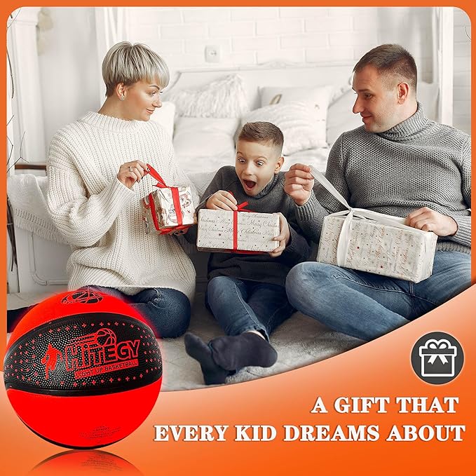 Glow in The Dark Basketball - Water-Resistant, Size 7, Impact Activated, Includes Pump, Manual, Pre-Installed Batteries & 10 Extra Batteries - Light Up Basketball - Orange