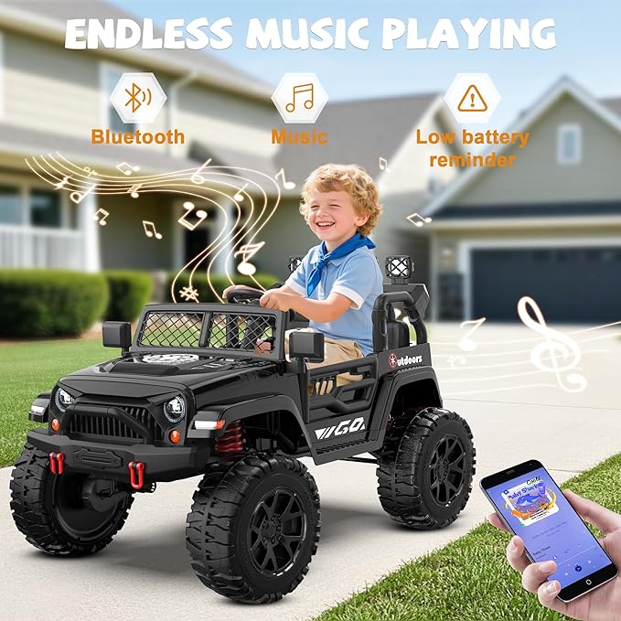 ANPABO 24V Ride on Toys for Big Kids, 2 Seater, 4x200W Motors, EVA Tires, Remote Control, 4 Shock Absorbers, Bluetooth, Electric Ride on Car for Kids 3-8(Black)